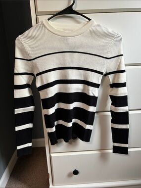 Black & White Striped Ribbed Knit Tee